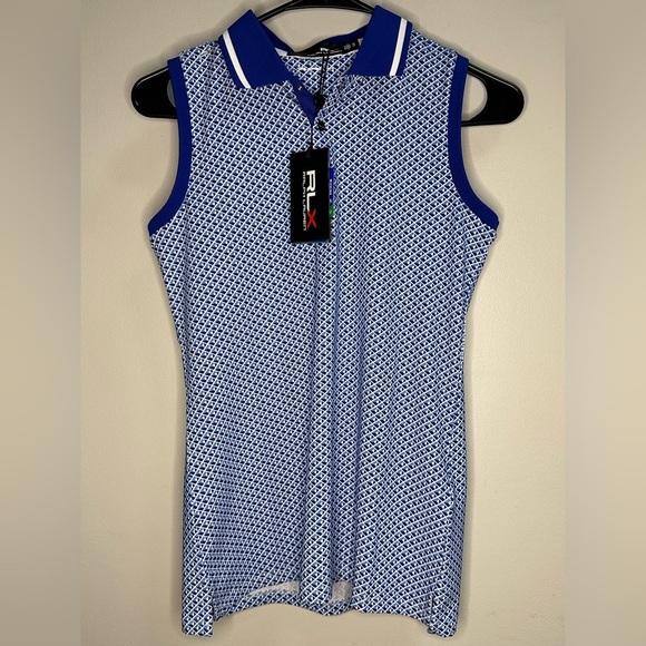 NEW Ralph Lauren RLX Airflow Sleeveless Golf Polo Women’s XS Blue Geo - Picture 5 of 16